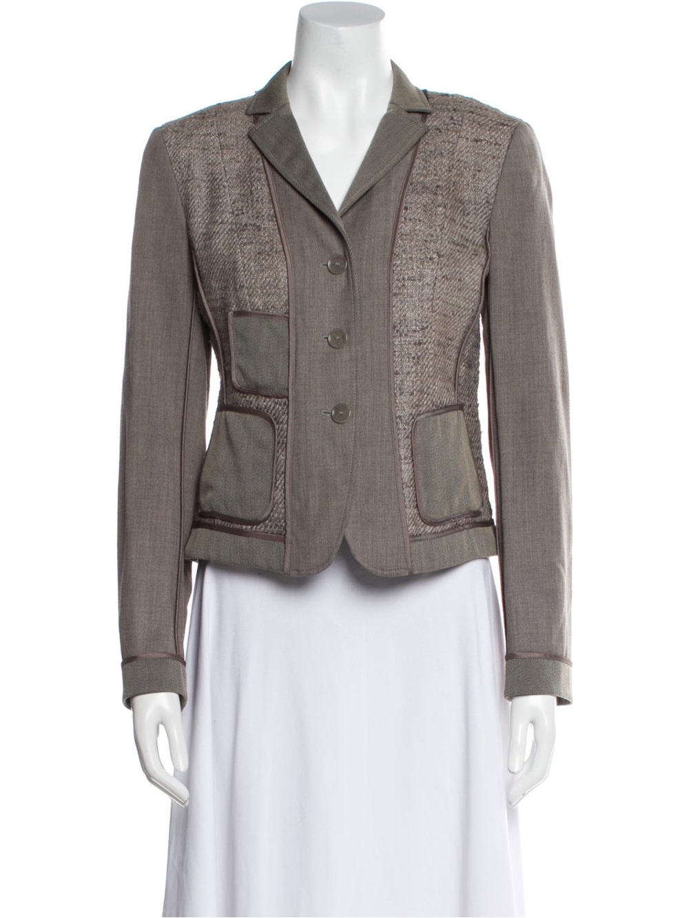 🤎 Akris Punto Taupe Grey Silk Wool Tweed Blazer Jacket M/L EUC Old Money Luxury